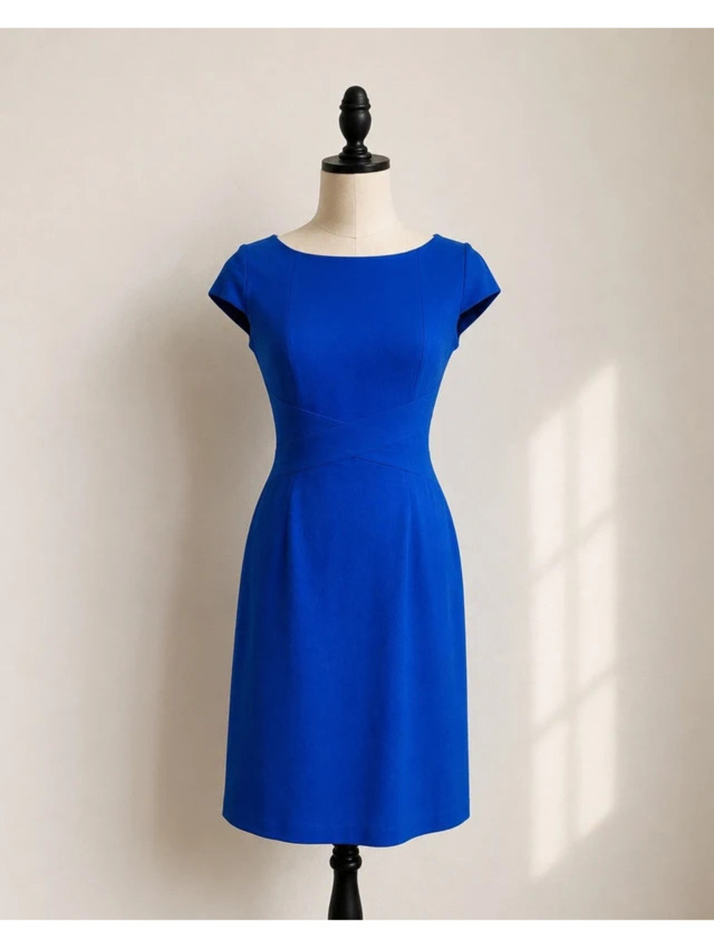 White House Black Market Cobalt Blue Ponte Sheath Dress Cap Sleeve Career Size 6